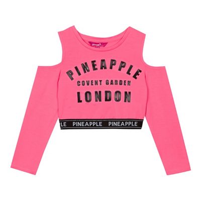 Girls' pink logo cold shoulder crop top